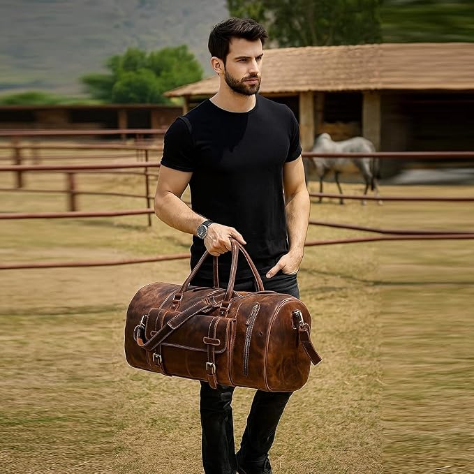 20 Inch Leather Duffel Bags for Men and Women Full Grain Leather Travel - Image 3