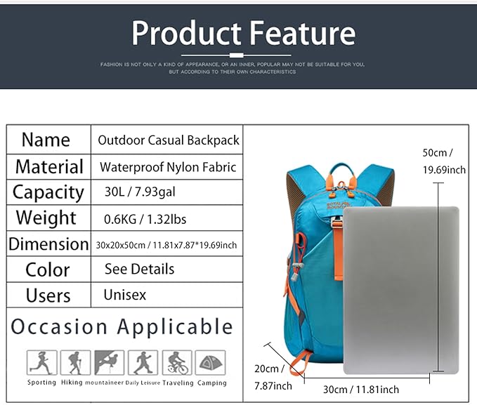 Hiking Backpack 30L Foldable Travel Daypack - Image 2