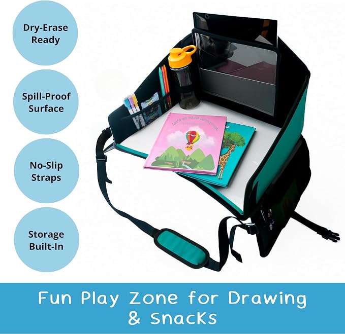 Kids Travel Tray for Car Seat – Teal – The Essential Travel Lap Desk - Image 5