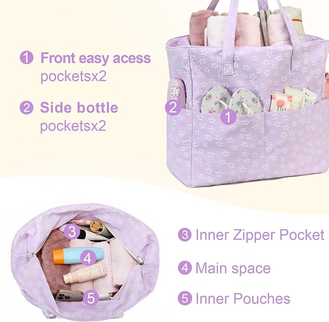 LEDAOU Large Beach Tote Bag Women Waterproof Sandproof Zipper Beach Tote Bag - Image 7