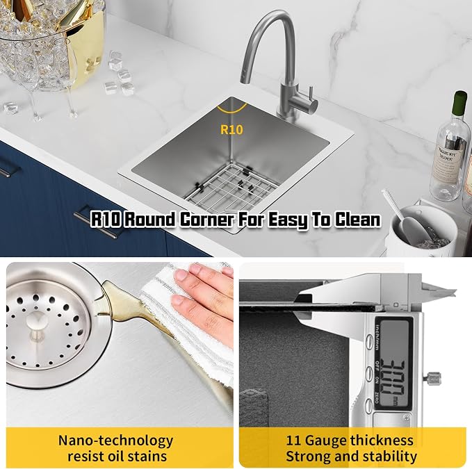 Small Kitchen Sink, 15x20 Inch Bar Sink Stainless Steel Drop In Small Kitchen - Image 4