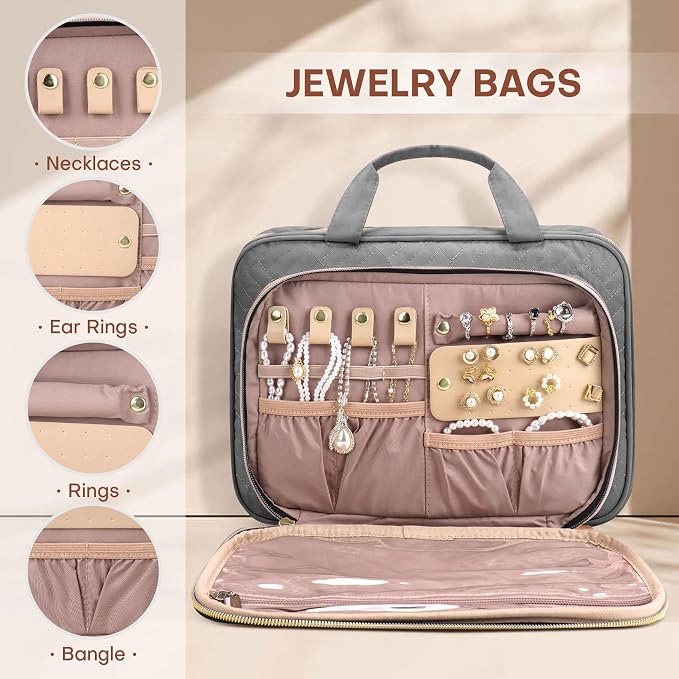 Toiletry Bag for Women with Jewelry Organizer Compartment, Jewelry Boxes for - Image 3
