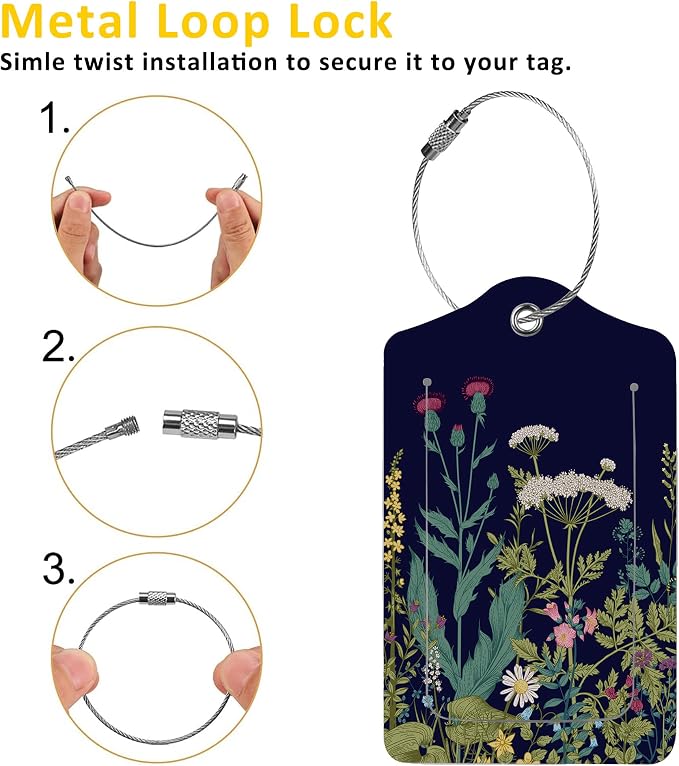 2 Pack Luggage Tags for Suitcases, Herbs and Wild Flowers Luggage Tag, PU - Image 3