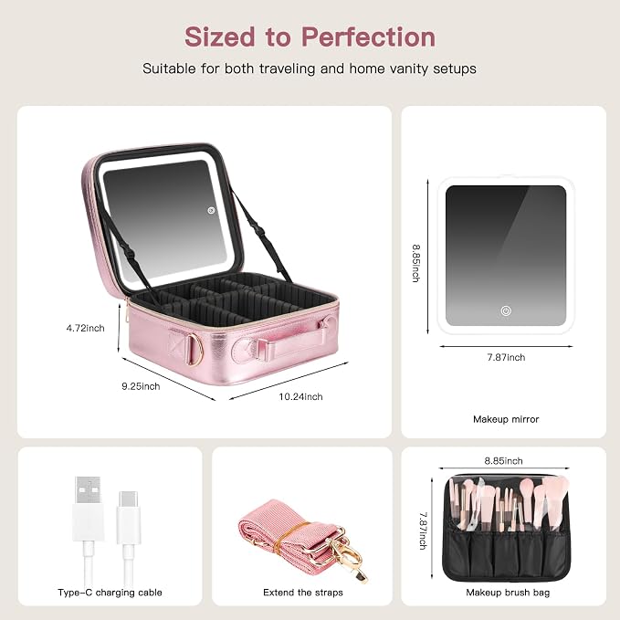 Travel Makeup Bag with LED Mirror, Cosmetic Bags - Image 3