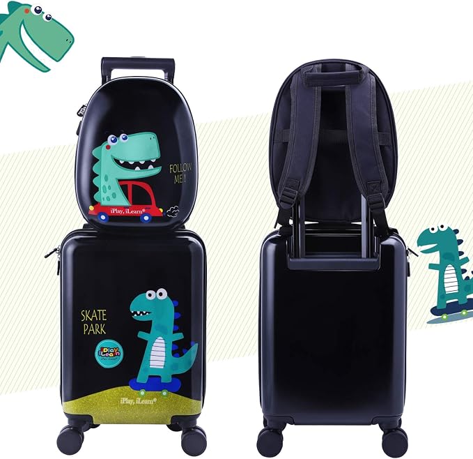 iPlay, iLearn Dinosaur Kids Luggage, Boy Carry on Suitcase, Toddler Rolling - Image 2