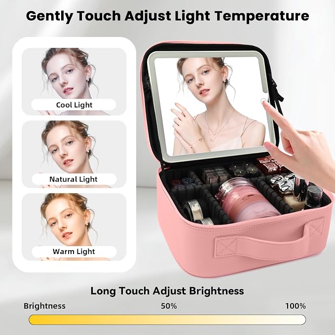 Travel Makeup Bag with LED Mirror Makeup Case with Light Up Mirror Portable - Image 2