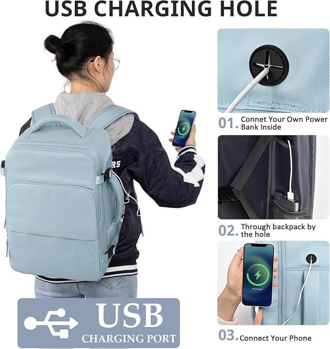 Travel Backpack for Women Men, Travel Laptop Backpack w/USB Charging Port - Image 6