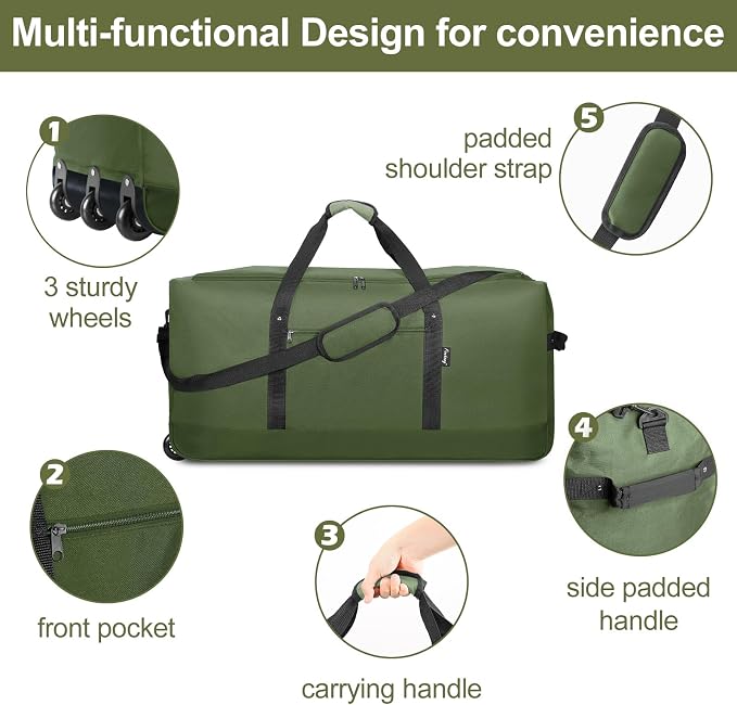 Finnhomy 120L Foldable Rolling Duffel Bag - Image 4