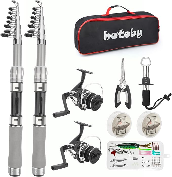 Fishing Pole Combo Set, Carbon Fiber Telescopic Fishing Rod Kit by hotoby