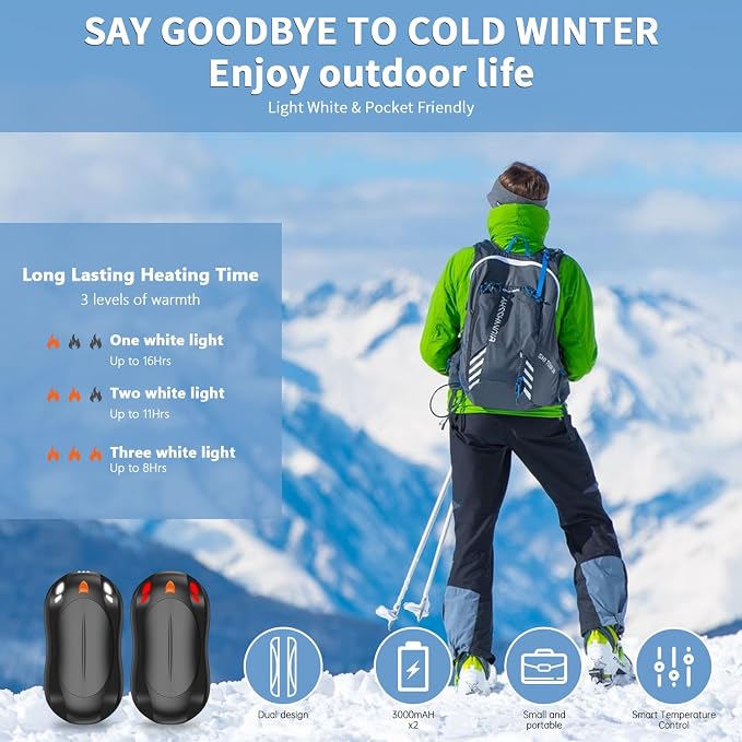 2 Pack Hand Warmers Rechargeable, 6000mAh AI Smart Chips Hand Warmers, Long - Image 5