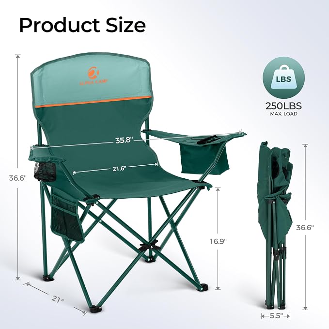 ALPHA CAMP Camping Chair 2 Pack Portable Chair - Image 3