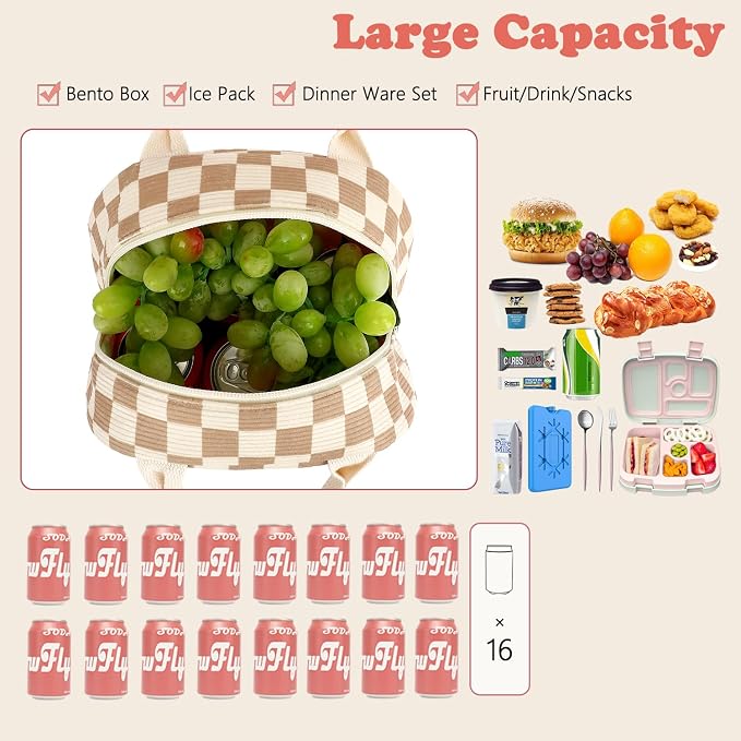 FlowFly Lunch Bag for Women Insulated Lunch Box Corduroy Lunch Tote Cooler for - Image 4