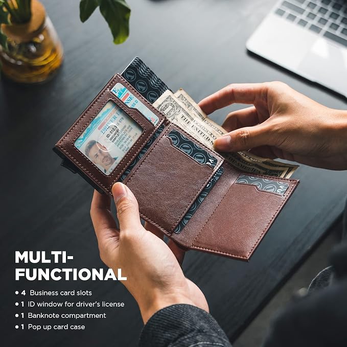 VULKIT Pop up Card Wallet Minimalist Cash Wallets RFID Blocking Leather Smart - Image 6