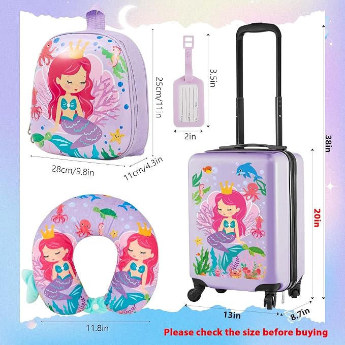 Sanwuta 4 Pcs Kids Luggage Set Kids Backpack Travel Rolling Suitcase - Image 2