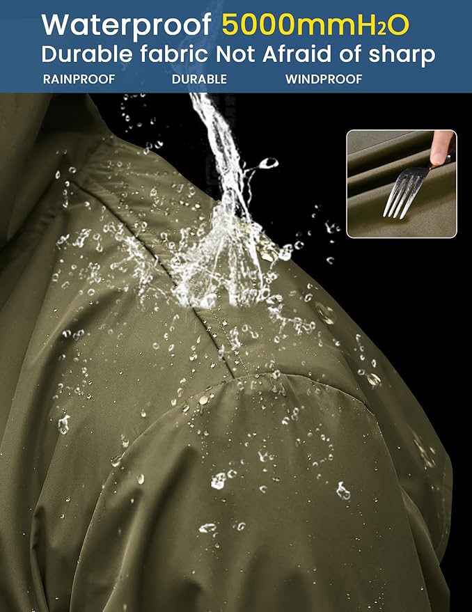 COOFANDY Men's Long Raincoat Ligtweight Rain Jacket Waterproof Outdoor Jackets - Image 3