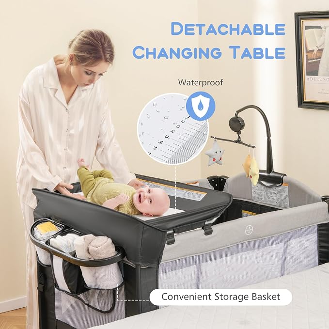 INFANS Pack and Play, 5 in 1 Baby Bedside Sleeper - Image 7