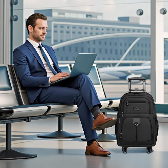 MATEIN Rolling Backpack with 4 Wheels, 17 inch Roller Travel Laptop Backpack - Image 8