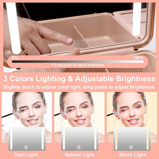 Mocado Travel Makeup Case with Lighted Mirror, Makeup Box with 8 Makeup Brushes - Image 3
