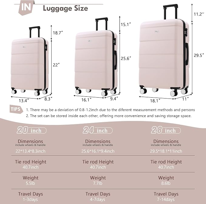 Merax Luggage Sets of 3 Piece Carry on Suitcase Airline Approved, Hardcase - Image 2