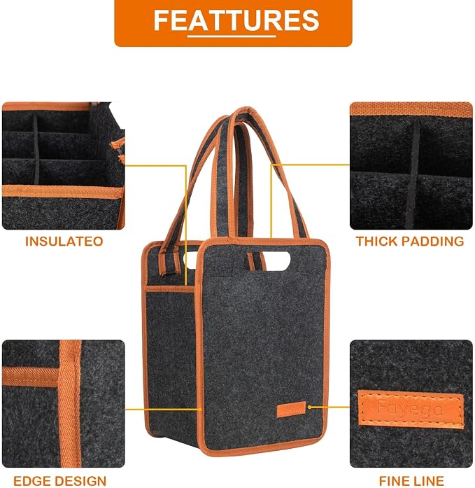 2 Pack 6 Bottle Wine Tote Bag, Insulated Thermal Padded Wine Carrier Tote - Image 3