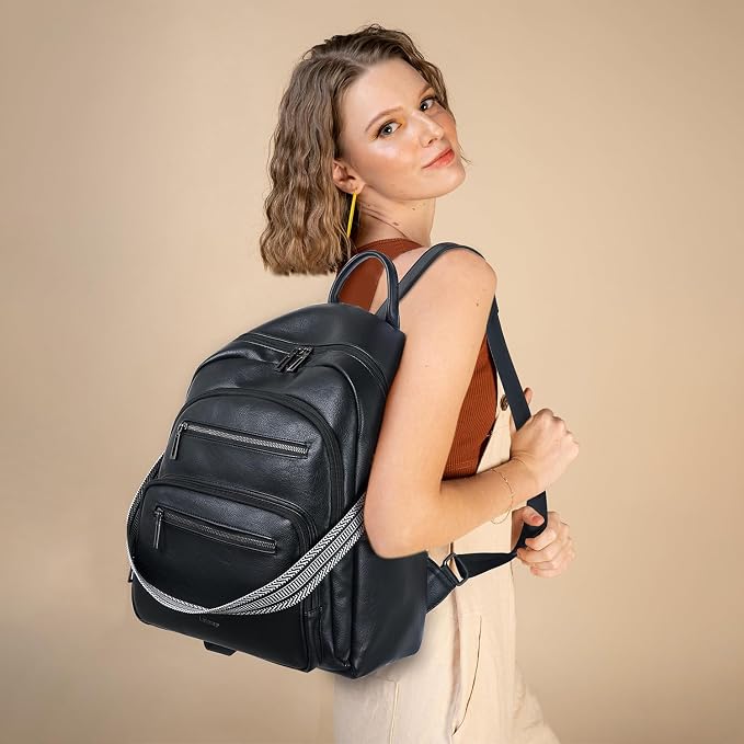 Backpack Purse for Women Laptop Backpack, Leather Travel Backpack Shoulder Bag - Image 2