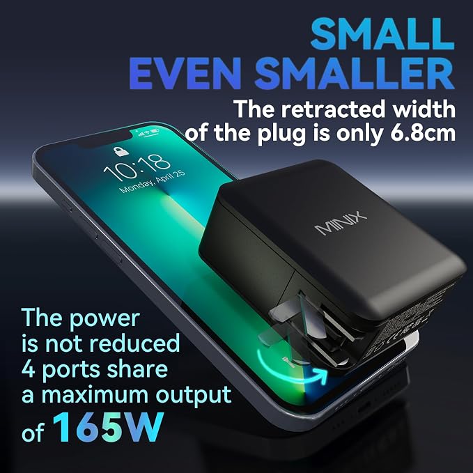 MINIX 165W USB C Charger, GaN II Charger PD3.1 Max 140W, Turbo 4-Port Charging - Image 4