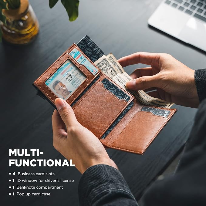 VULKIT Pop up Card Wallet Minimalist Cash Wallets RFID Blocking Leather Smart - Image 6