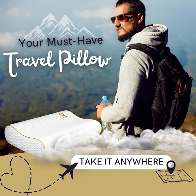 Royal Therapy Travel Memory Foam Pillow, Neck Pillow Bamboo Adjustable Side - Image 5