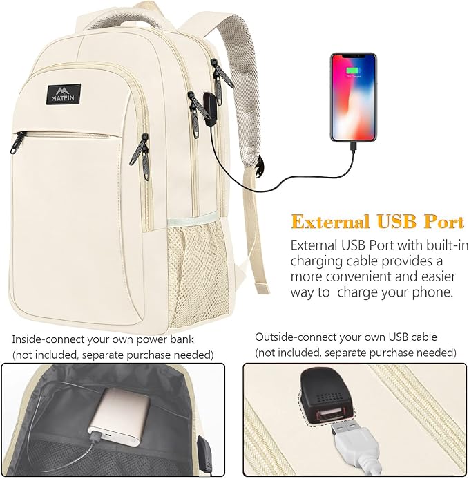 MATEIN Beige Laptop Backpack 15.6 Inch, Lightweight Sturdy Bag - Image 2