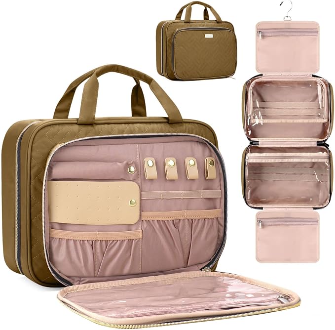 Toiletry Bag for Women with Jewelry Organizer Compartment, Travel Makeup by BAFAMYE