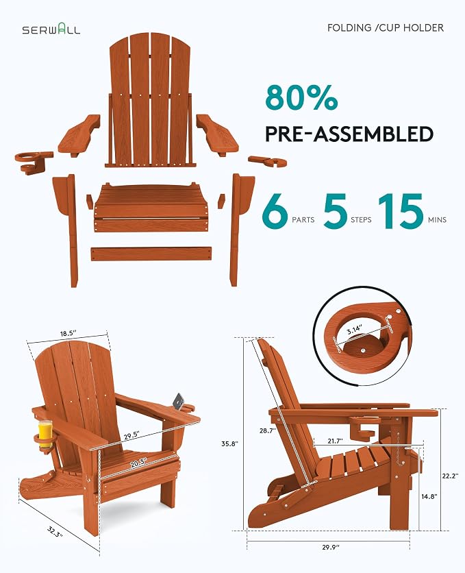 SERWALL Adirondack Chair with Cup Holders - Image 3