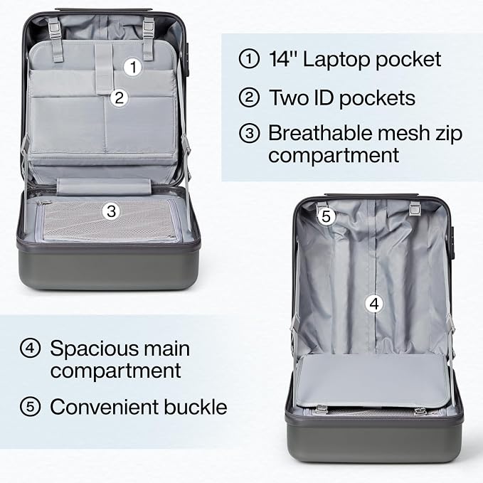 Hanke 16 Inch Underseat Carry On Luggage Hard Shell Suitcases - Image 4