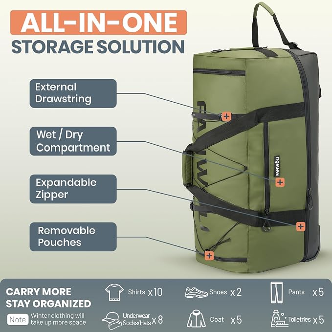 Fanwoli 30'' Rolling Duffel Bag - Image 5