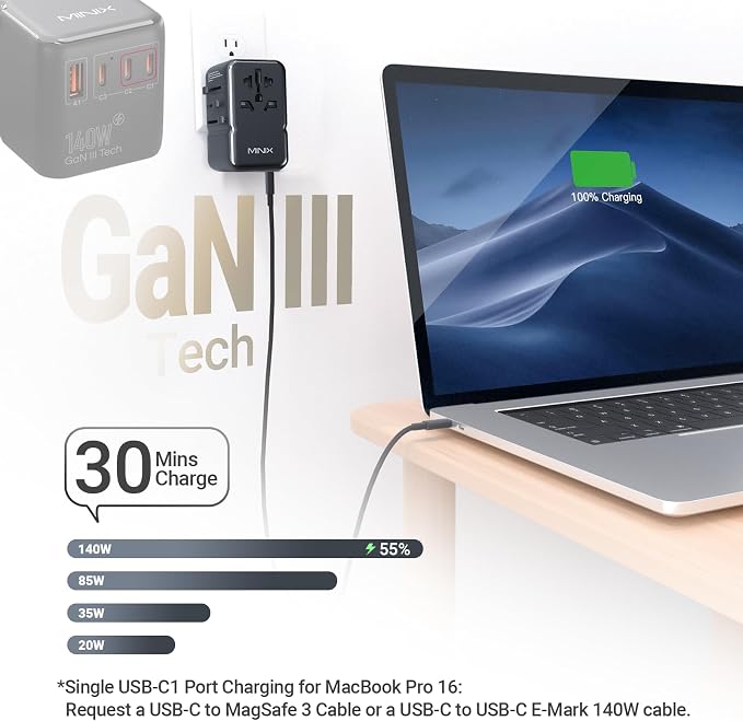 MINIX 140W Universal Travel Adapter, GaN III International Power Adapter - Image 2