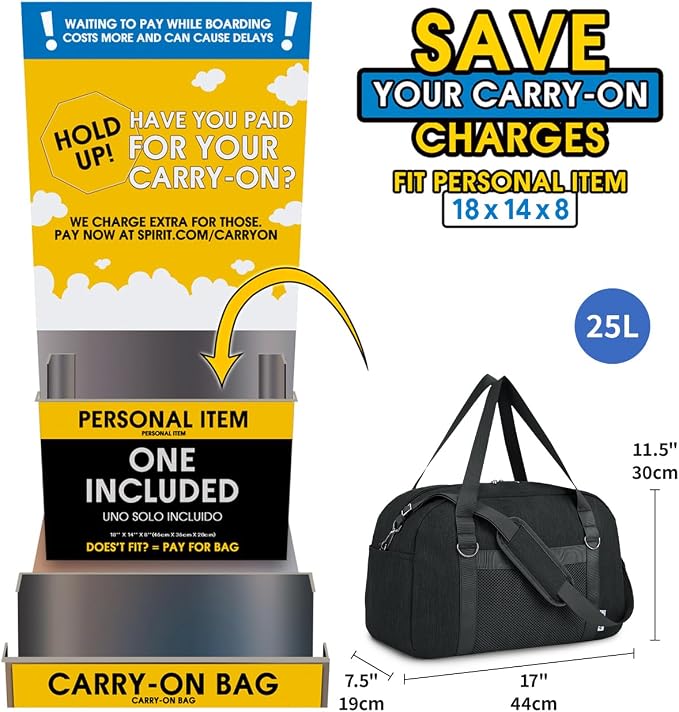 Narwey For Spirit Airlines Personal Item Bag 18x14x8, Small Duffle Bag for - Image 3