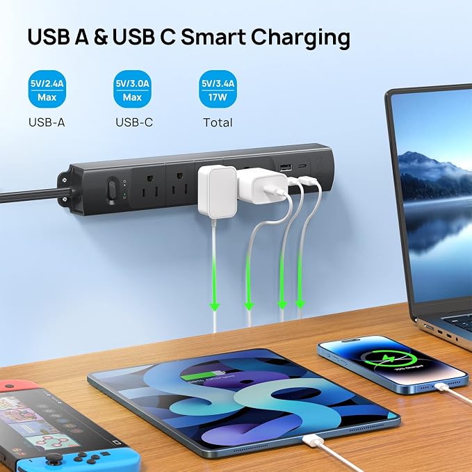 TROND Flat Plug Power Strip USB-5ft Flat Extension Cord Surge Protector Wall - Image 4
