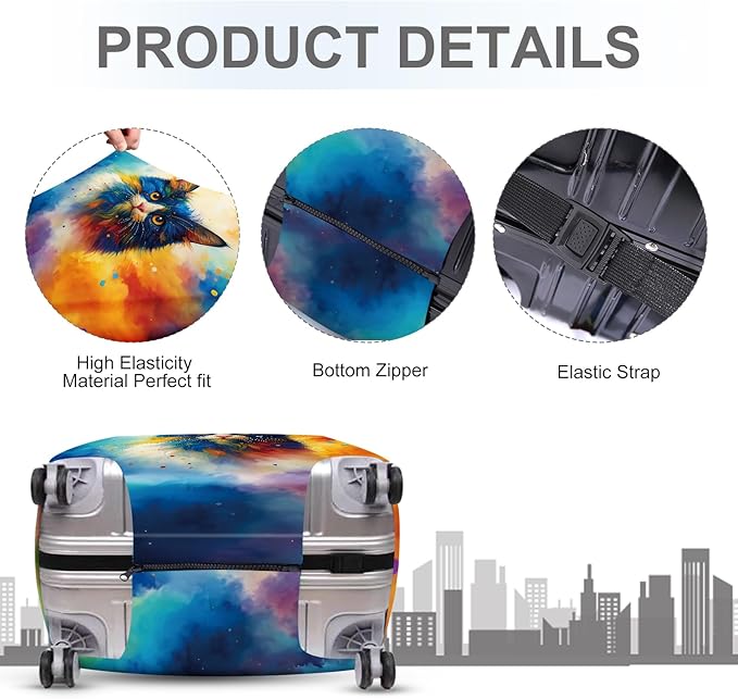 ANNA QUEEN Colorful Cat Luggage Cover, Artistic Blue Cat Design - Image 4