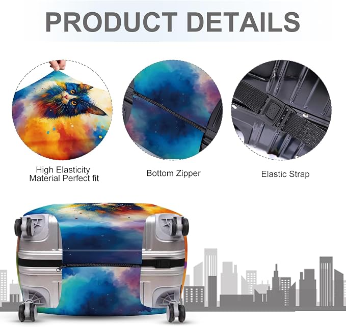 ANNA QUEEN Colorful Cat Luggage Cover, Artistic Blue Cat Design - Image 4