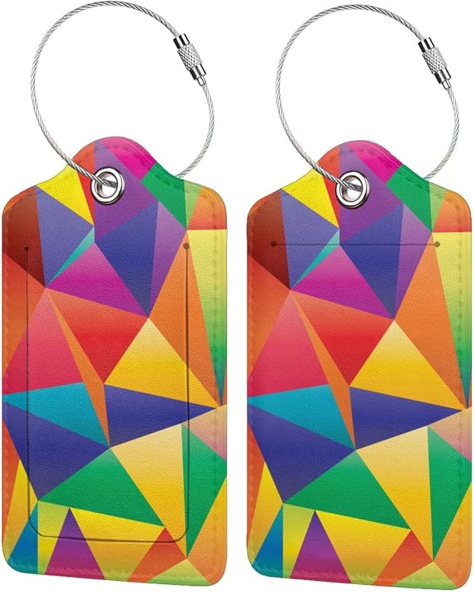 2 Pcs Luggage Tags for Suitcases Unique, Bright Rainbow Leather Baggage Tag by SNAPMADE