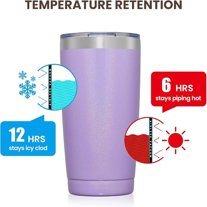 MEWAY 20oz Tumbler 4 Pack Double Wall Vacuum Insulated Travel Glitter Mug Bulk - Image 6
