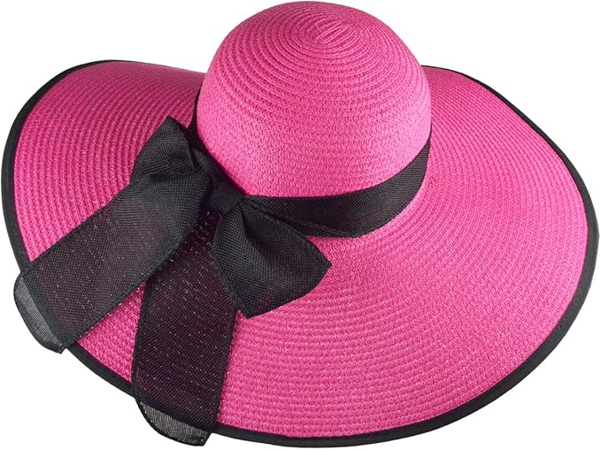 DRESHOW Beach Hats for Women Big Straw Wide Brim Summer Hat Floppy Foldable - Image 2