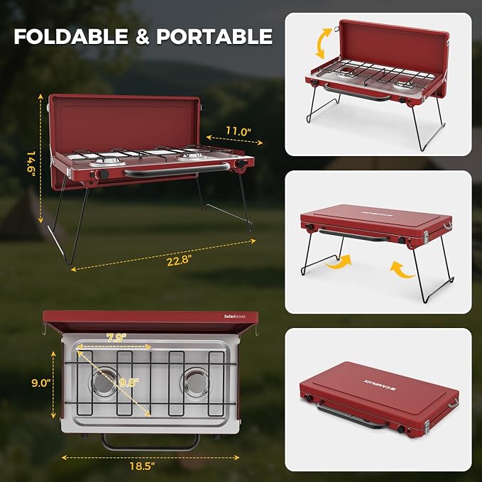 CAMPLUX Safari 2 Burner Propane Camping Stove 20, 000 BTU, Portable 2 Burner - Image 8