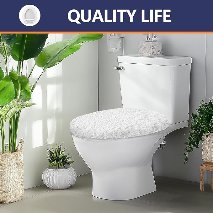 Microfiber Elongated Toilet Seat Cover 19.5"x 15" Machine Washable Solid Toilet - Image 7