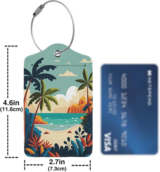 Cartoon Summer Beach 2 Pcs Luggage Tags, Privacy Cover ID Label - Image 4