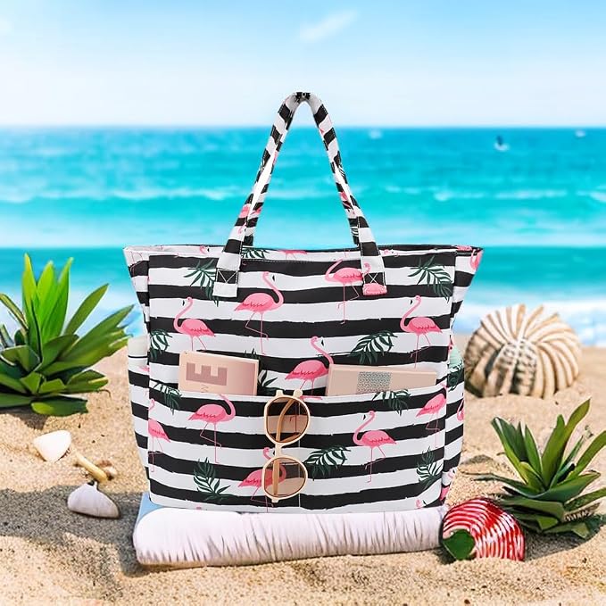 LEDAOU Large Beach Tote Bag Women Waterproof Sandproof Zipper Beach Tote Bag - Image 6