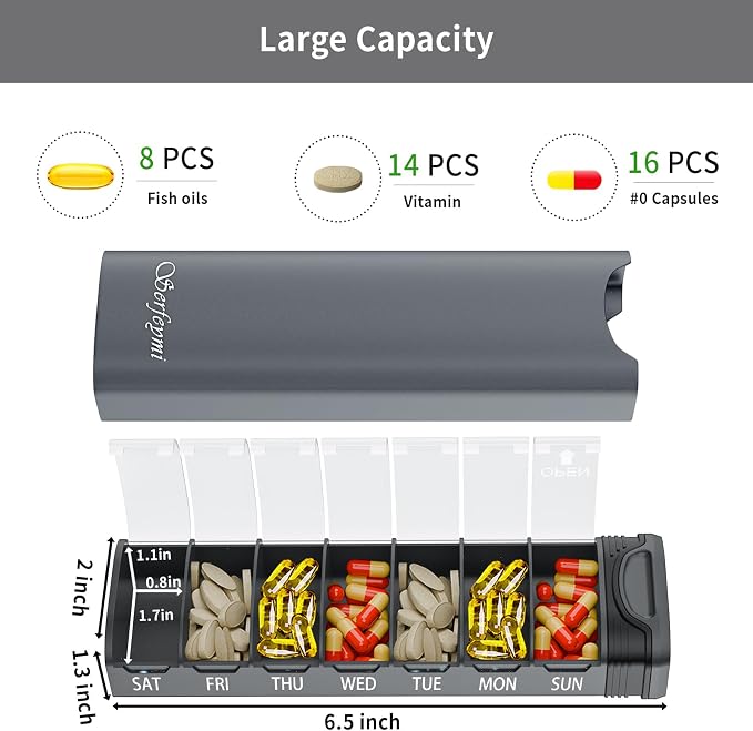 Metal Weekly Pill Organizer, Serfeymi Aluminum Daily Pill Box, 7 Day Pill Case - Image 6