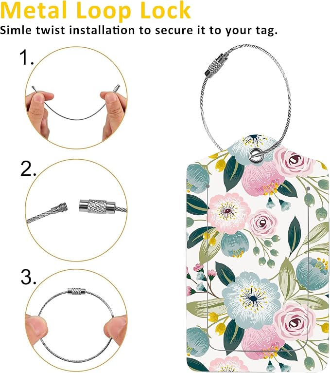 2 Pack Luggage Tag for Suitcase, Lovely Floral PU Leather Suitcase Tags - Image 3