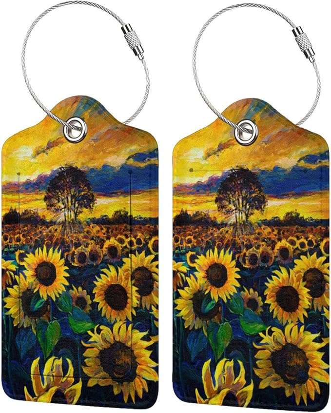 2-Pcs Beautiful Sunflower Leather Luggage Tags by SNAPMADE