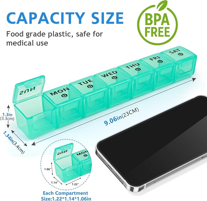 2-Pack Large Weekly Pill Organizer, 7 Day Pill Cases Organizers Once A Day - Image 3