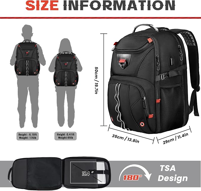 Extra Large Travel Laptop Backpack, 18.4 inch XXXL Gaming Backpack, TSA - Image 2